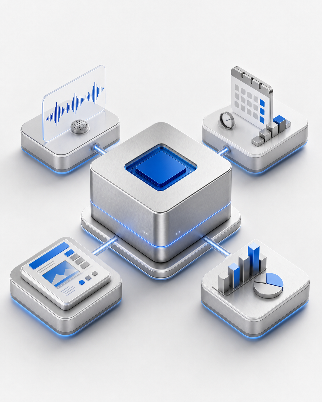 Núcleo operativo digital de BRA1N conectado con voz IA, automatización, desarrollo web y analítica